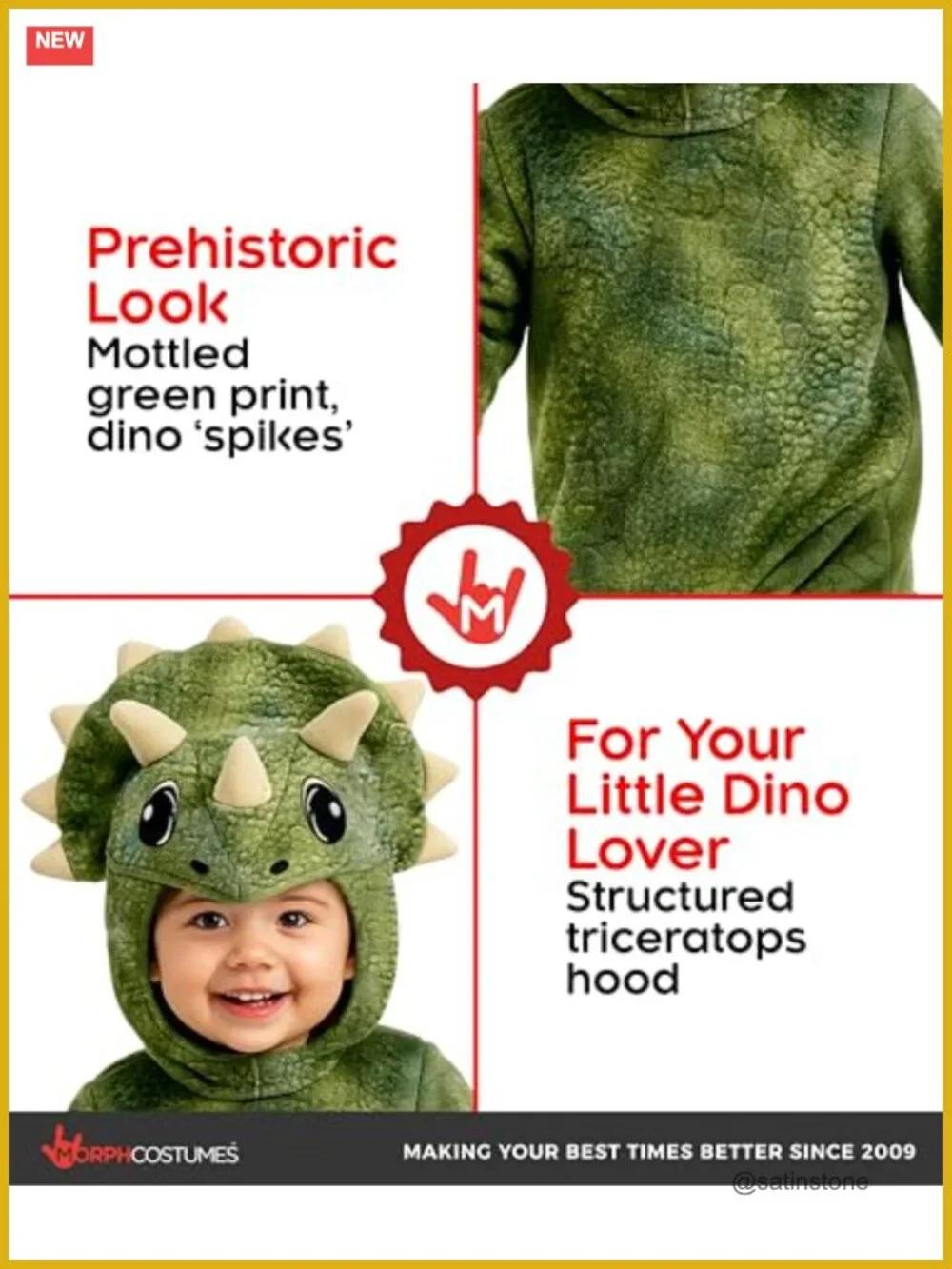 Plush Triceratops Dinosaur Costume for Kids, Hook and Loop Closure, Hand Wash